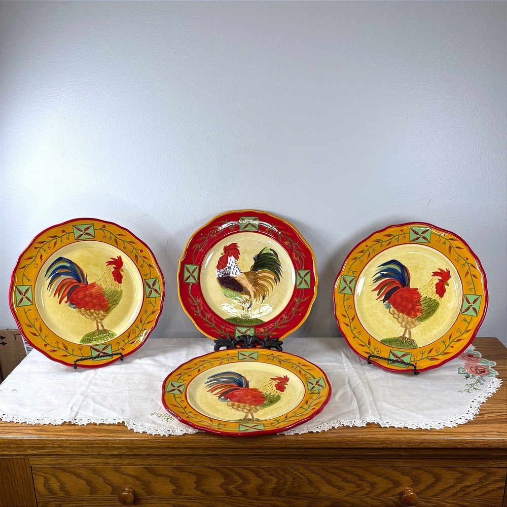 Oneida Fairweather Friends Sally Eckman Roberts Rooster Dinner Plates Set of 4